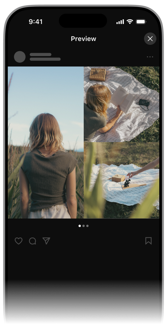Preview screen showing finished Instagram post